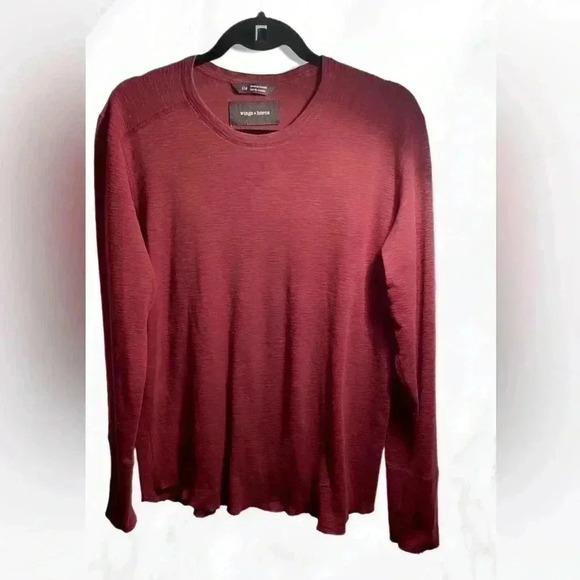 Wings + Horns Signal Slubbed Long Sleeve burgundy  T-Shirt L - Picture 2 of 6